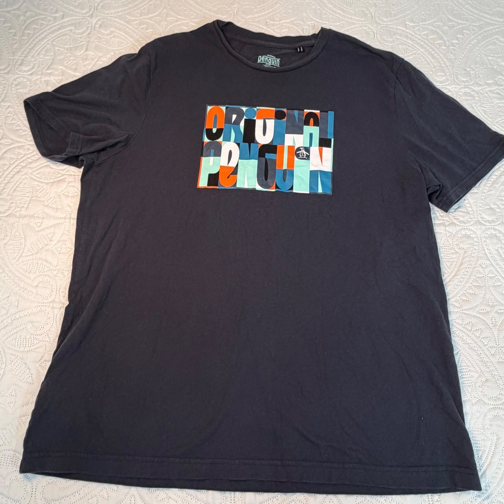 Original Penguin Mens Graphic T-Shirt Black XL Short Sleeve Logo‎ Tee
